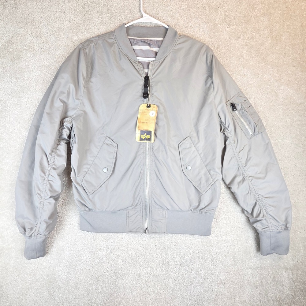 Alpha Industries L-2B Scout Bomber Jacket Reversible Silver Grey Mens Medium NWT